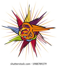 Creative colorful star symbol on white for holidays and events.  Detailed psychedelic star for backgrounds and textures, emblems, logos, prints, wallpaper, textiles, embroidery, web icons, etc.