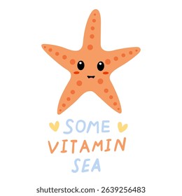 Creative and colorful starfish graphic with a playful message about enjoying the ocean and beach life