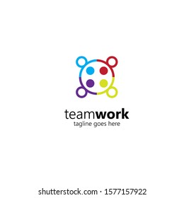 Creative Colorful Teamwork Icon Logo Design Template. Team of four people together icon isolated on white background