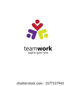 Creative Colorful Teamwork Icon Logo Design Template. Team of three people together icon isolated on white background