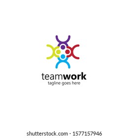 Creative Colorful Teamwork Icon Logo Design Template. Team of four people together icon isolated on white background