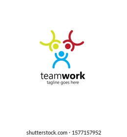 Creative Colorful Teamwork Icon Logo Design Template. Team of three people together icon isolated on white background
