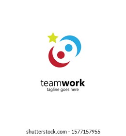 Creative Colorful Teamwork Icon Logo Design Template. Team of two people together icon isolated on white background