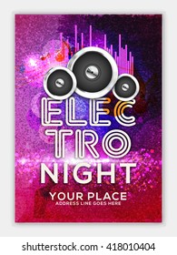Creative colorful Template, Banner or Flyer design with illustration of glossy speakers for Electro Night, Musical Party celebration.