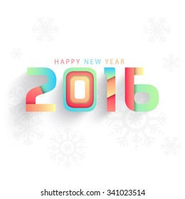 Creative colorful text 2016 on snowflakes decorated shiny background for Happy New Year celebration.