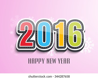 Creative colorful text 2016 on snowflakes decorated shiny pink background for Happy New Year celebration.