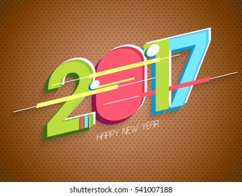 Creative colorful text 2017 on shiny brown background, Happy New Year Party celebration Poster, Banner or Flyer design.