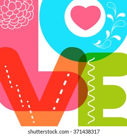 Creative colorful text love with floral design for Happy Valentine's Day celebration.