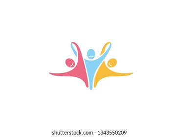 Creative Colorful Three People Logo Design Vector Symbol Illustration