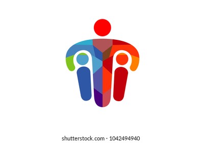 Creative Colorful Three Persons Parent Children Logo Design Illustration