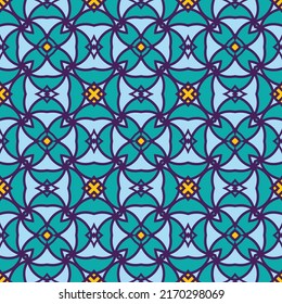 Patrón creativo colorido de azulejos con elementos florales y geométricos para tapicería y telas