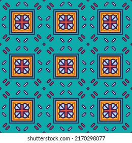 Creative colorful tile pattern with floral and geometric elements for tapestry and fabrics