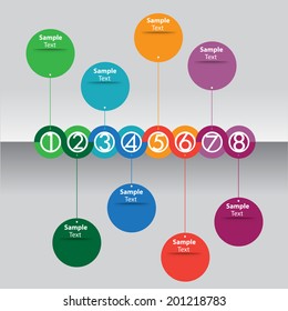 Creative colorful time line for website, text box, numbers.