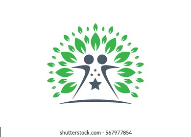 Creative Colorful Tree Human Concept. Business community icons. Vector design elements. Stock Illustration.
