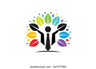 Creative Colorful Tree Human Concept. Business community icons. Vector design elements. Stock Illustration.