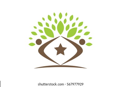 Creative Colorful Tree Human Concept. Business community icons. Vector design elements. Stock Illustration.