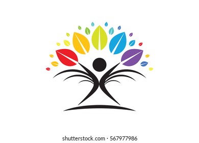 Creative Colorful Tree Human Concept. Business community icons. Vector design elements. Stock Illustration.