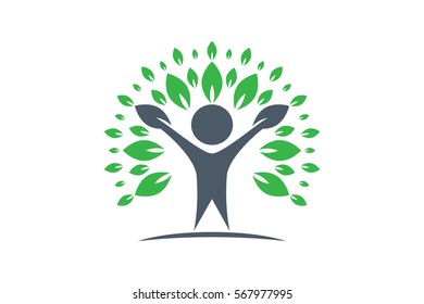 Creative Colorful Tree Human Concept. Business community icons. Vector design elements. Stock Illustration.