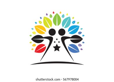 Creative Colorful Tree Human Concept. Business community icons. Vector design elements. Stock Illustration.