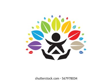 Creative Colorful Tree Human Concept. Business community icons. Vector design elements. Stock Illustration.