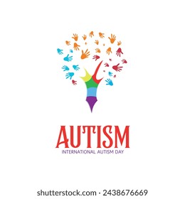 Creative Colorful Tree Shape Logo Design With Logo Elements Of Hand For Autism Awareness