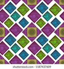 Creative colorful tribal motif with rectangle geometric abstract background. Vector illustration for fashion wrapping and textile print.