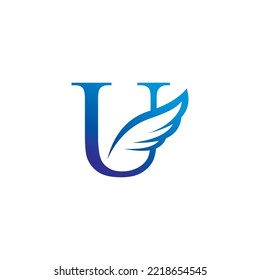 
creative colorful U logo template design with feather wings vector. modern logotype symbol. wing logo. symbol of freedom. flying icon. suitable for airlines and the like with the initials U