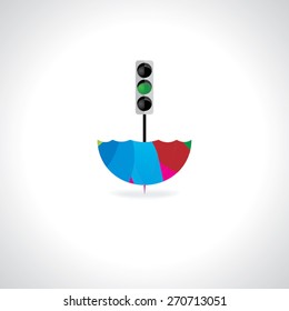 creative colorful umbrella with traffic signal vector illustration