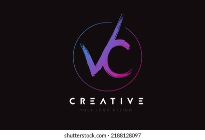Diseño del logotipo de la carta de pincel de VC con colores creativos. Vector de concepto de las letras de pincel escritas a mano artísticas. 