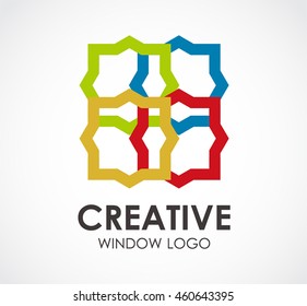 Creative of colorful window abstract vector and logo design or template construction business icon of company identity symbol concept