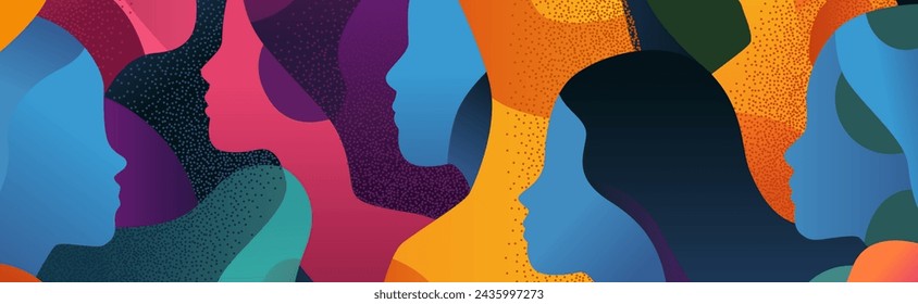 creative colorful women face shapes silhouettes collection abstract background horizontal