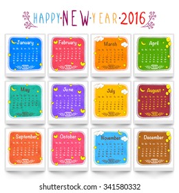 Creative colorful Yearly Calendar of 2016 for Happy New Year celebration.