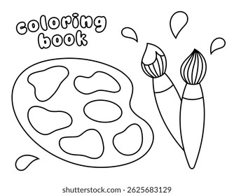 Creative coloring book with paint palette and brushes invites artistic expression for all ages