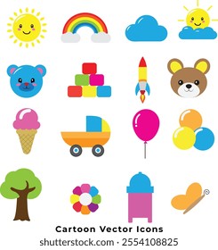 Creative Colourful Cartoon Vector Icons