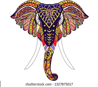 creative colourful front look of elephant, detailed illustration with intricate design elements. easy to change colours and alter where needed.