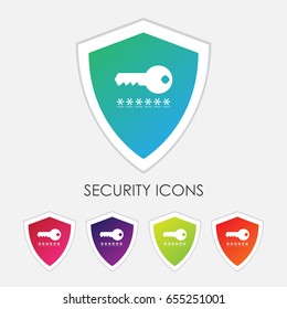 creative colourful key with password icon for security and protection. Shield icon vector illustration for information technology 