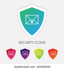 creative colourful mail with lock icon for security and protection. Shield icon vector illustration for information technology 