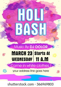 Creative colourful Pamphlet, Banner or Flyer design with date and time details for Indian Festival of Colours, Holi Party celebration.