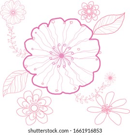 Creative colourful pink hand drawn flowers pattern background