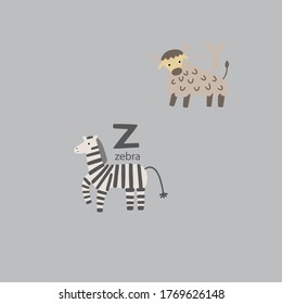 Creative colourful set of wild animals with its first letter initial.