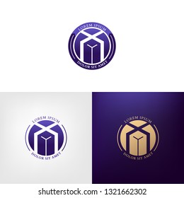 Creative combination of circle and a box. Clean logotype design. Vector image.