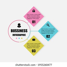 Creative combination circular, square designs are brought together. Presentation business infographic template with 3 options. Vector circular, square infographic for illustration to present 3 steps.