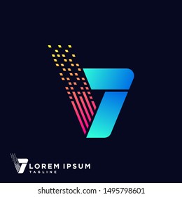 Creative Combination of Letter V and Number 7, V7 or 7V Tech Logo Design Template Vector
