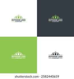 Creative combination logo design of pine and mountain. Triple mountain line art. Beauty outline symbol of forest. Iconic logo of mountains. Best for travel, sport, adventure, park, green. highlands.