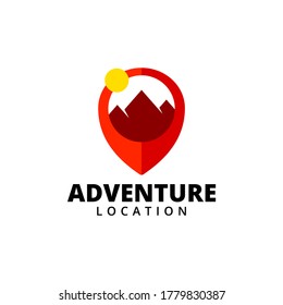 creative combination of mountain and pin location logo