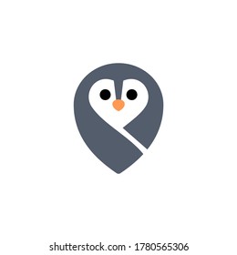 combinación creativa del logo de ubicación de pingüino y alfiler. logotipo de animal lindo