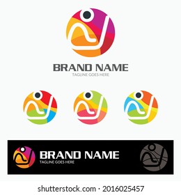 Creative combination of person working on laptop in simple outline and colorful globe
