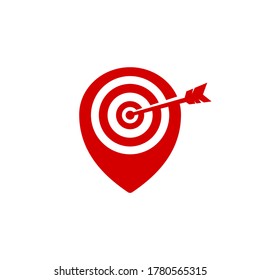 creative combination of pin location icon and archery target. logo template