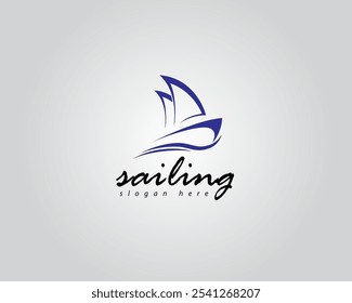 creative combination of ships and water waves logo design