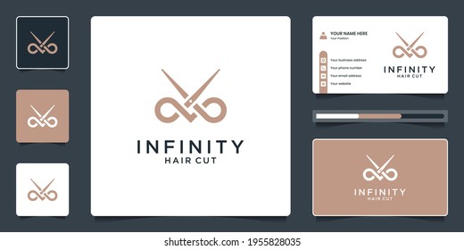 Creative combine infinity and scissor logo for salon logo with business card template